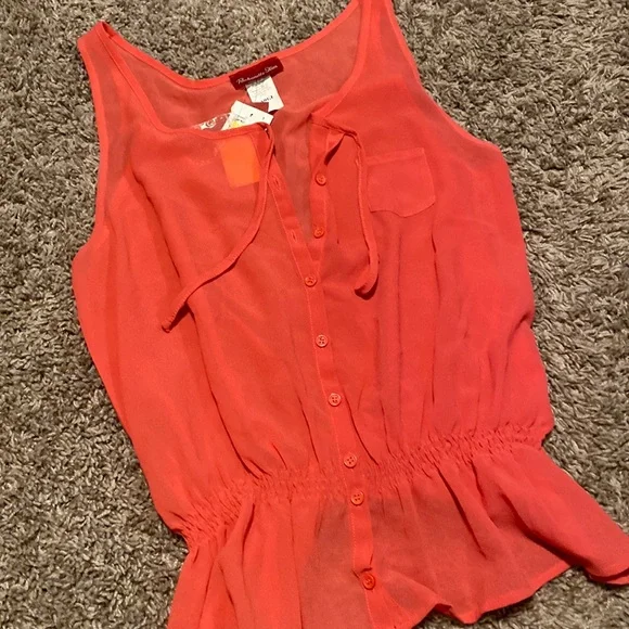 NEW Panhandle Slim Sz L Coral Sleeveless Sheer Henley Tank Top - Picture 6 of 14